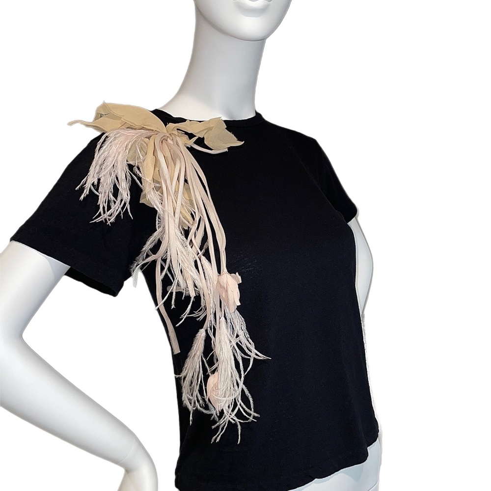 Valentino garavani silk and feather flower pin brooch